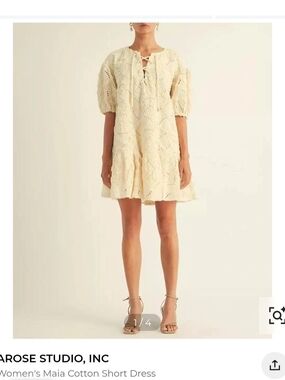 AROSE Studio Cream Lace-Up MAIA Cotton Short Dress, Size M